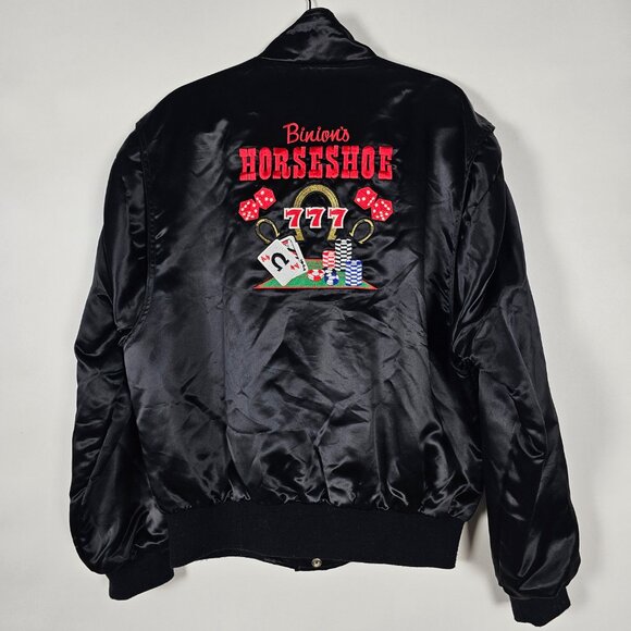 Vintage Logo Visions Binions Horseshoe 777 Vegas Mens Large Satin Bomber Jacket - Picture 2 of 8